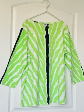 VTG Diane Gilman Blouse Tunic Sz 1X Lime Black 3/4 Sleeve Travel Party Work Work